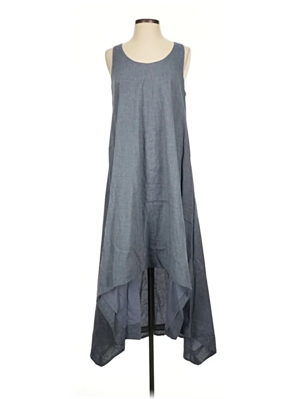 Eileen Fisher Project Slate Blue High-Low Sleeveless Dress Organic Cotton Sz L